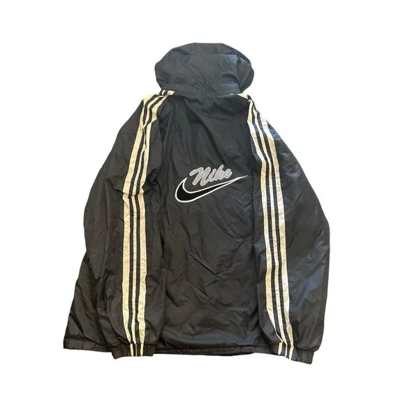 Nike Mens Hooded Windbreaker Jacket Black With White Stripes Size L